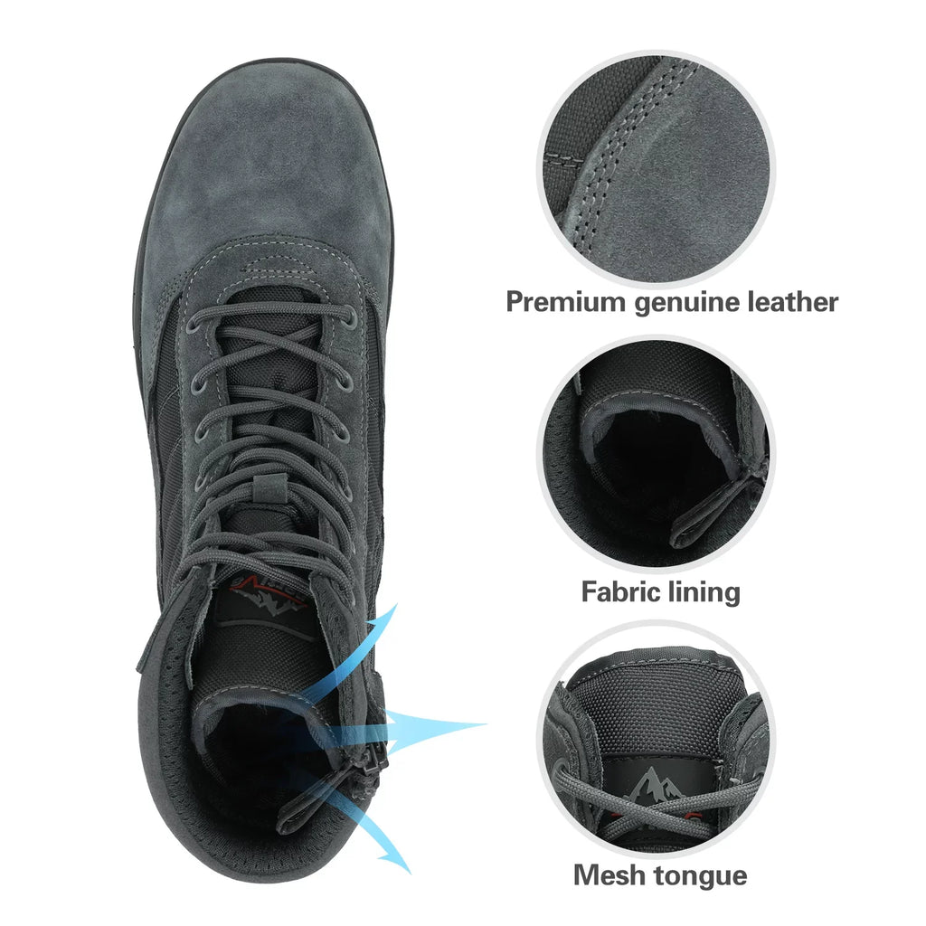 NORTIV 8 Men's Military Tactical Work Boots Side Zipper Leather Motorcycle Combat Boots (6-8 Inches)