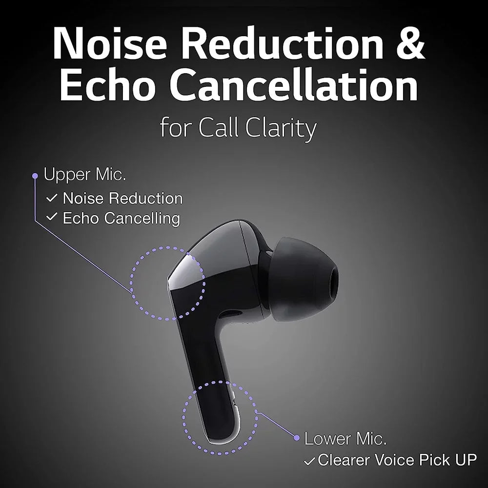 Open Box LG TONE Free FN5W - Wireless Charging True Wireless Bluetooth Earbuds with Meridian Sound, Noise Reduction, Dual Microphone for Work/Home Office, iPhone and Android Matching Black