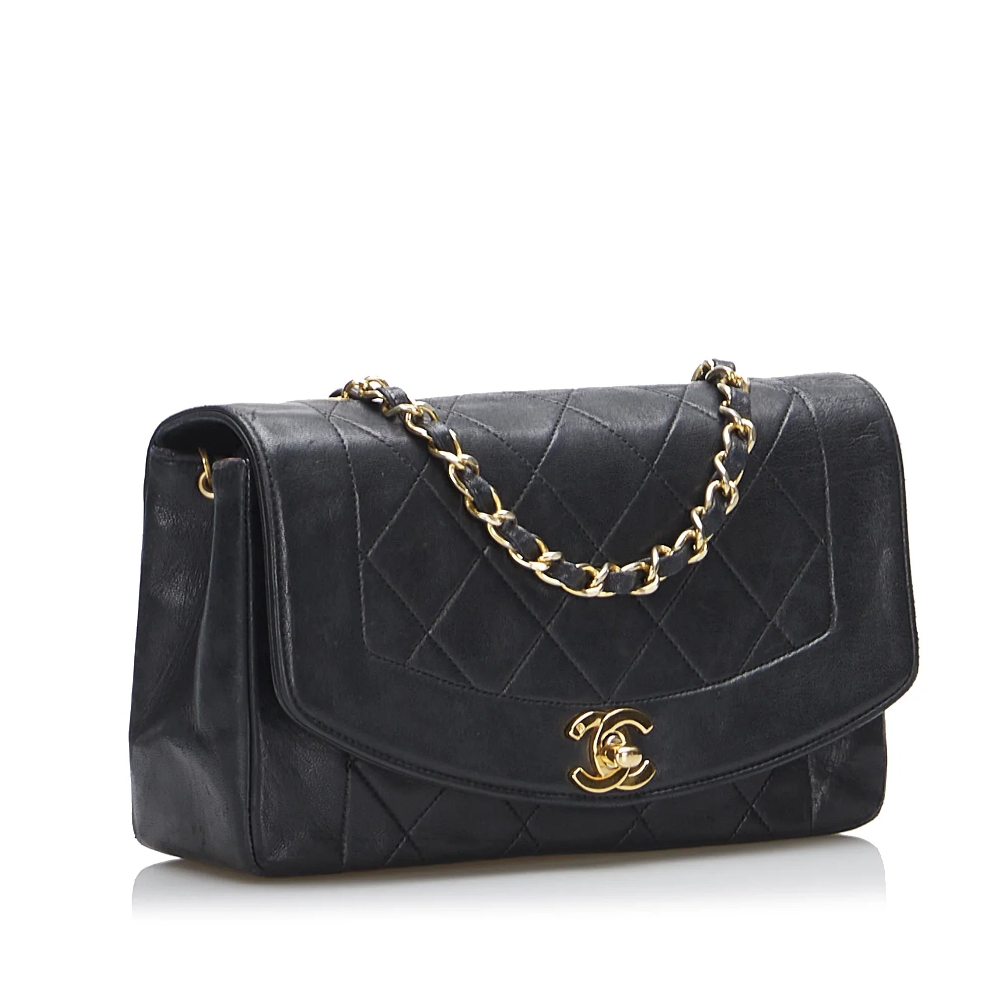 Pre-Owned Authenticated Chanel Small Lambskin Diana Flap Leather Black Crossbody Bag Unisex (Good)