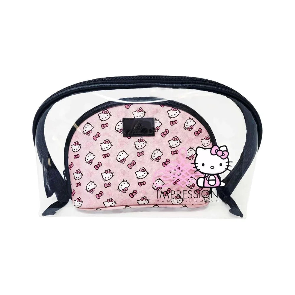 Impressions Vanity Hello Kitty 2 Pcs Nested Clutch Purses, Travel Makeup Bag for Holding Makeup (Pink)