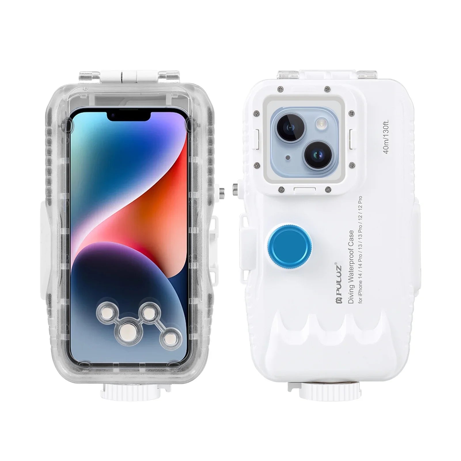 PULUZ 40M131ft Waterproof Phone Case Diving Case Smartphone Underwater Housing Protective Case with Red Filter Neck Strap Cleaning Cloth Replacement for 14/ 14 Pro/ 13/ 13 Pro/ 12/ 12 P
