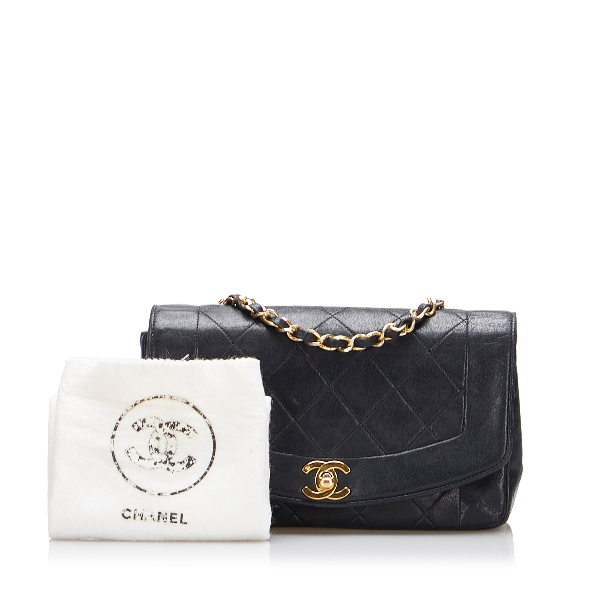 Pre-Owned Authenticated Chanel Small Lambskin Diana Flap Leather Black Crossbody Bag Unisex (Good)