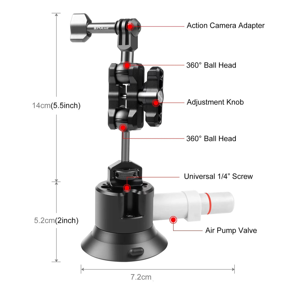 Anself Suction Cup Mount for Camera, Car Bracket Dual 360° Ballheads Replacement, Matching with 11/10/9/8, Osmo 3/2