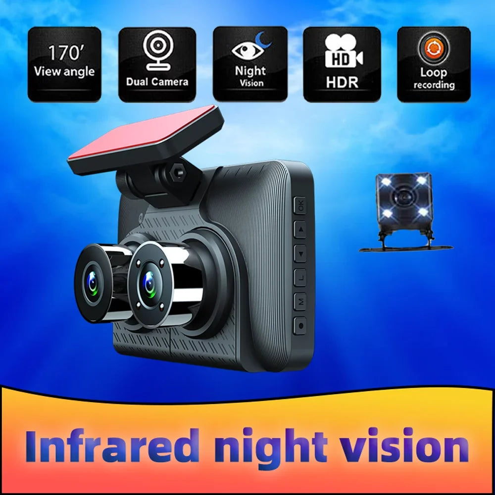 Dcenta 3 Cameras Dash Cam 4in Clear Car Rearview Mirror Car Video Recording Camcorder Wide Angle Car Camera Recorder Auto Safety Driving Recorder