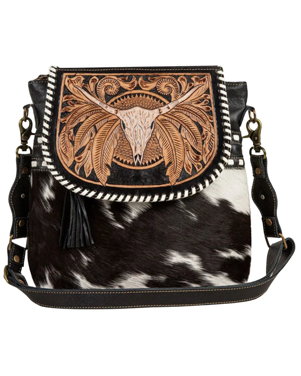 Myra Bag Women's Spirit Of The Herd Hand Tooled Crossbody Black One Size