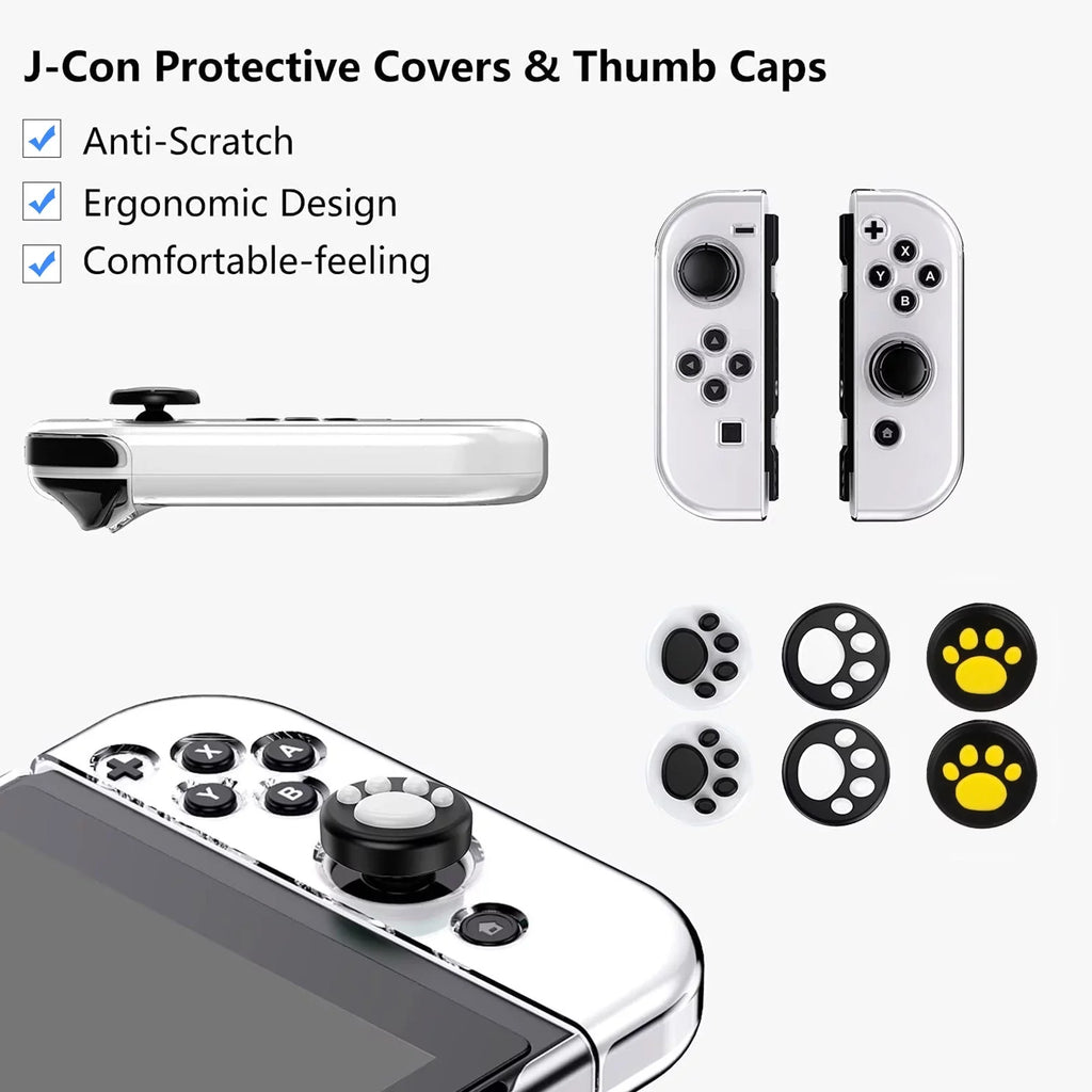 16-in-1 Accessories Kit Fit for Nintendo Switch OLED, EEEkit Accessories Bundle with Carrying Case, Protective Wrap Case, Tempered Glass Screen Protector, Thumb Grips, and More, Black