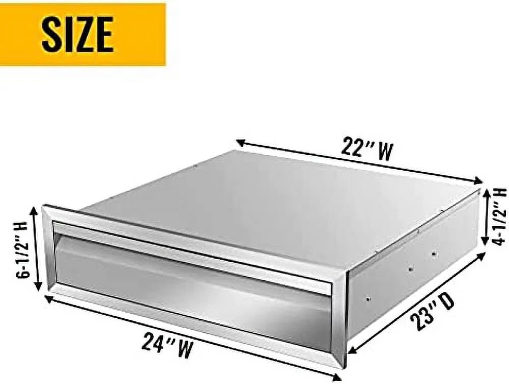 Outdoor Kitchen Drawers, Flush Mount Triple Access BBQ Drawers Stainless Steel With Handle, BBQ Island Drawers For Outdoor Kitchens Or Patio Grill Station,24W X 6.5H X 23D Inch