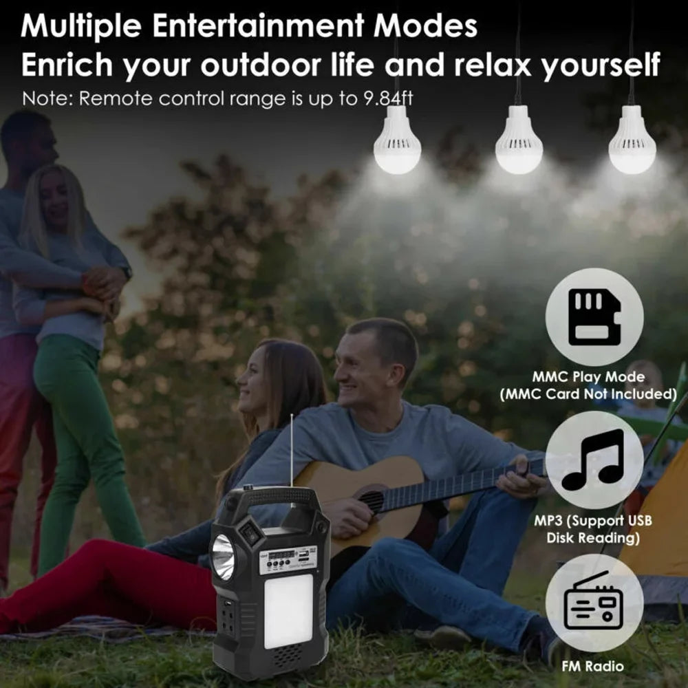DFITO Portable Solar Powered Station, Rechargeable Solar Generator, Dual Way To Charge, Solar Panel Power Bank with 3 LED Bulbs Flashlight for Hiking Camping Emergency