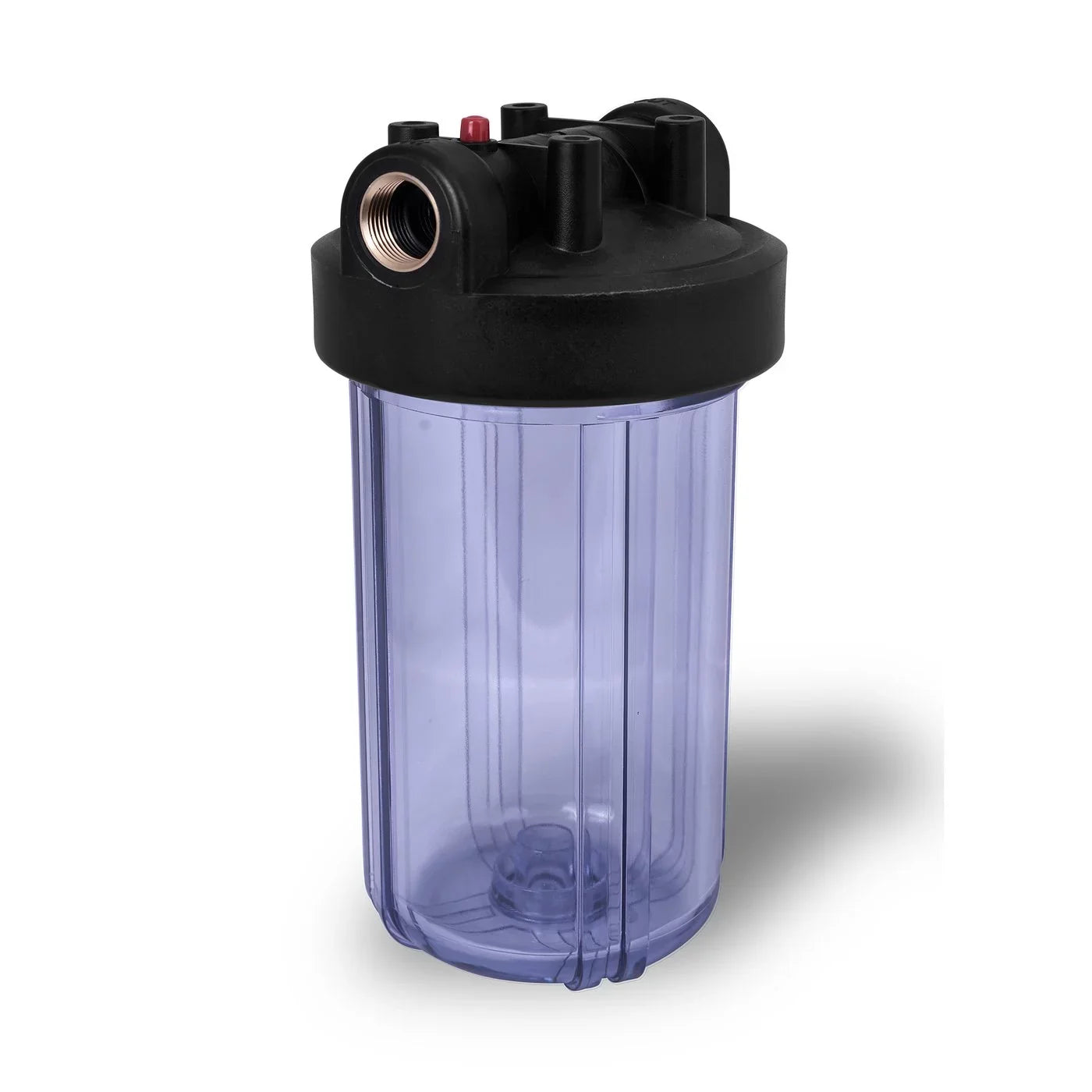 10 Inches Transparent Big Blue Housing with Presser Relief Button, 1” Inlet/Outlet Brass Port & 5 Micron Block Activated Carbon Filter Cartridge