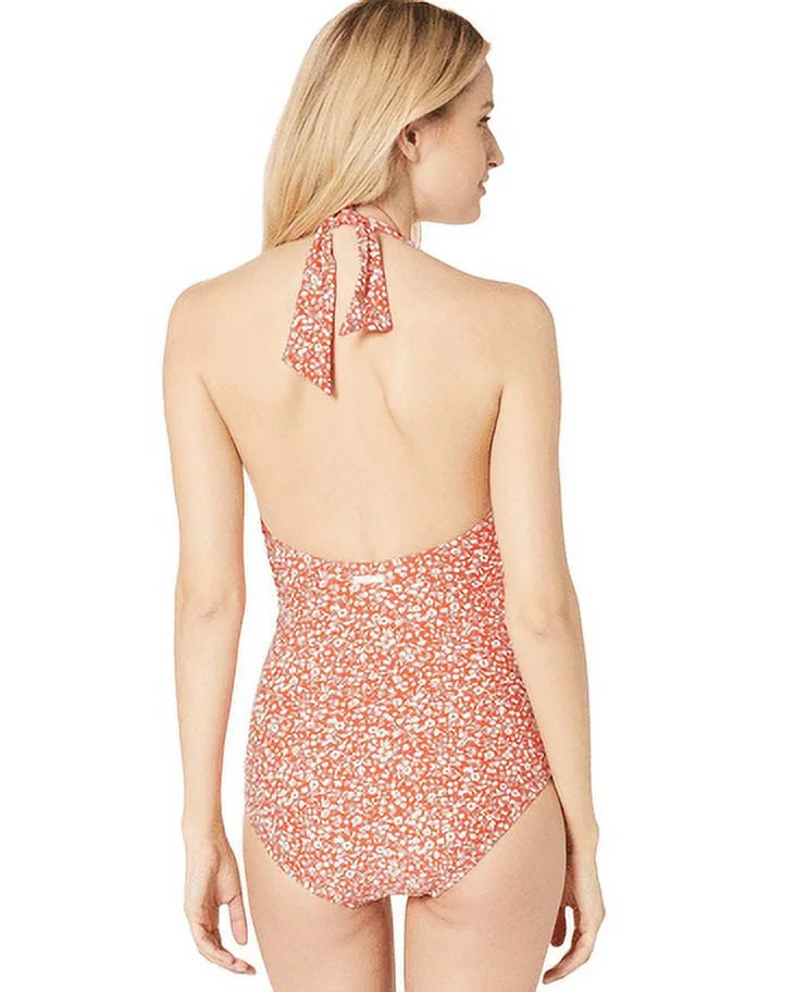 Michael Michael Kors Womens Shadow Floral Deep V-Twist Halter One-Piece, Red, Size 6