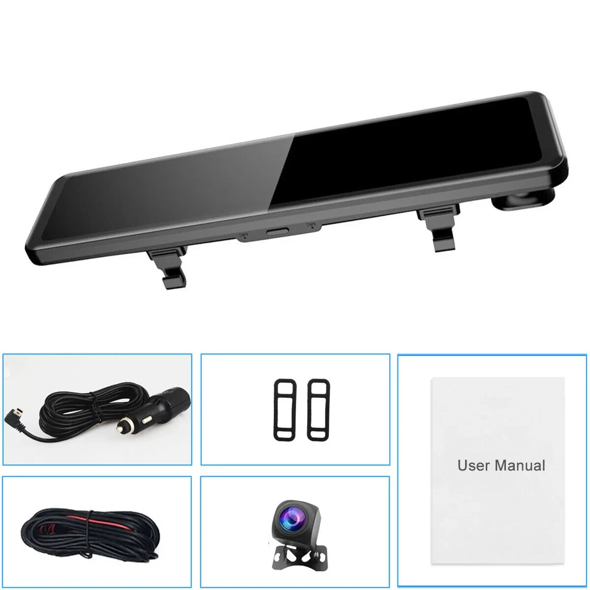 4K 12" Car Dual Dash Cam, Dual Camera Front and Rear Backup Camera Waterproof Super Night Vision, Parking Monitoring, Reversing Assistance