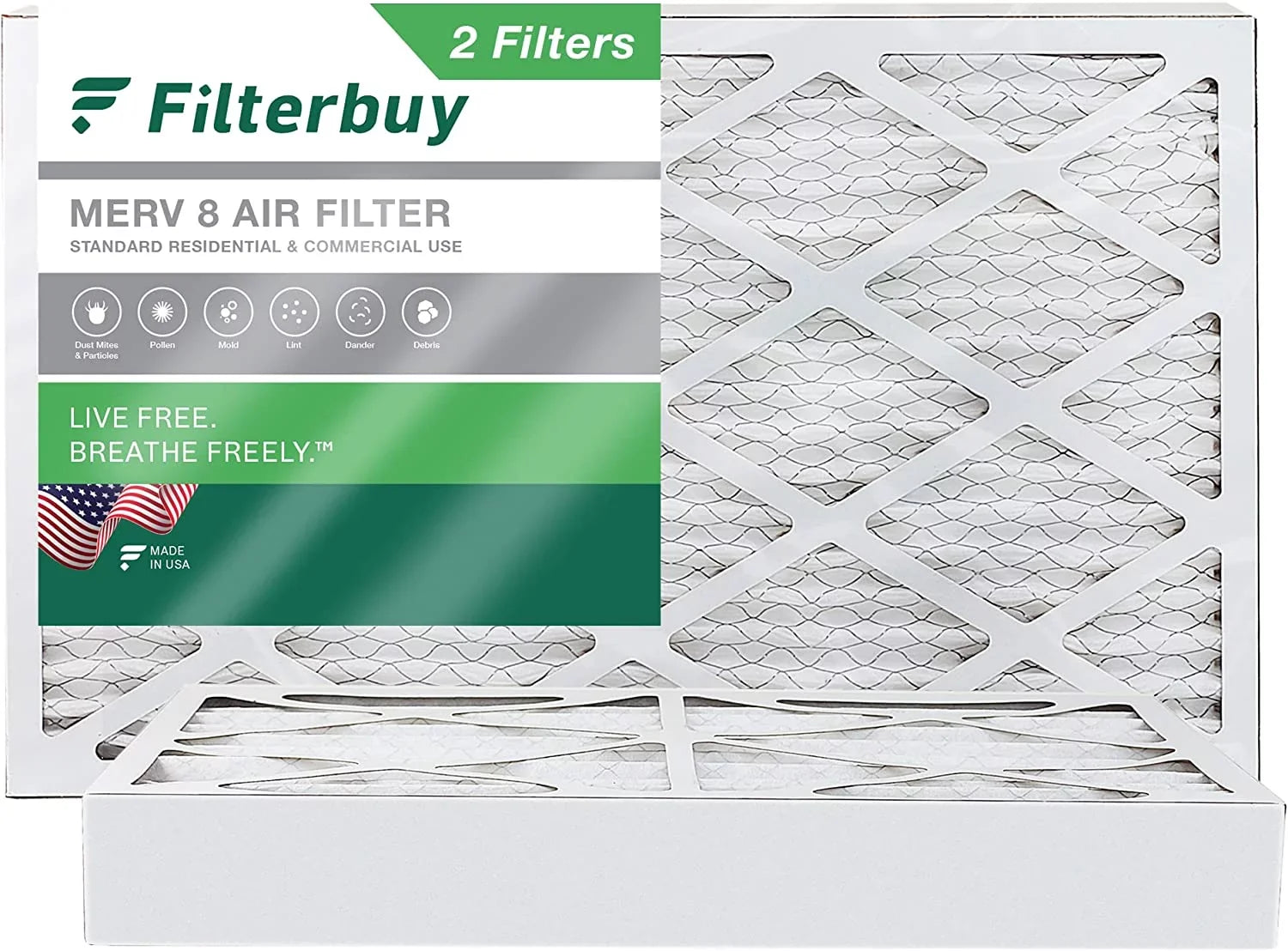 Filterbuy 10x25x4 MERV 8 Pleated HVAC AC Furnace Air Filters (2-Pack)