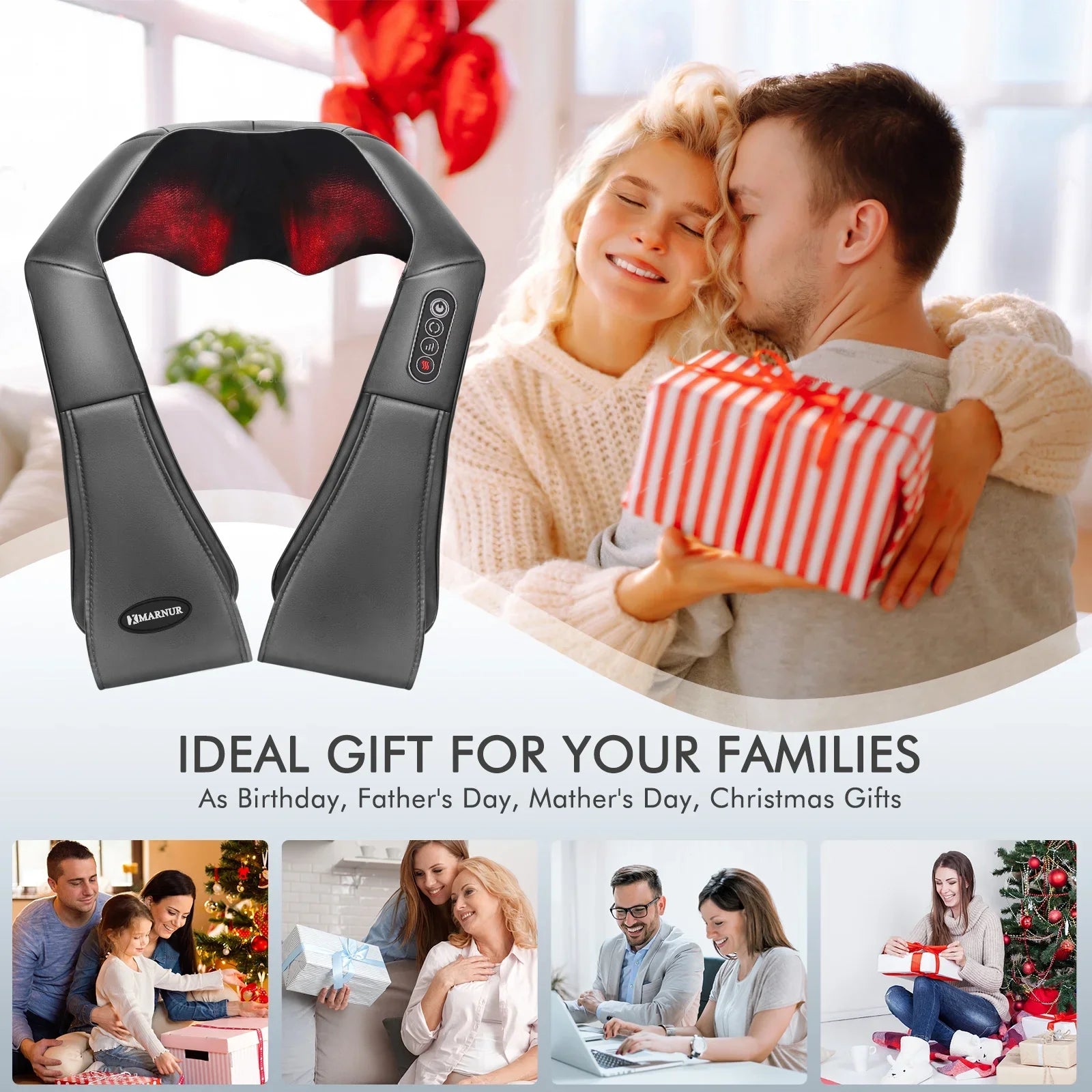 MARNUR Neck and Shoulder Massager, Deep Kneading Massager with Heat for Full-body, Gray
