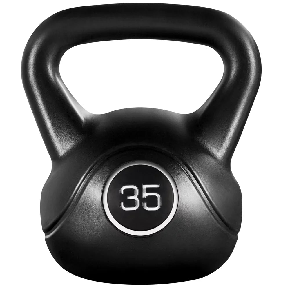 Easyfashion 35 Lbs. HDPE Coated Kettlebells for Home, Gym and Fitness Workout, Black