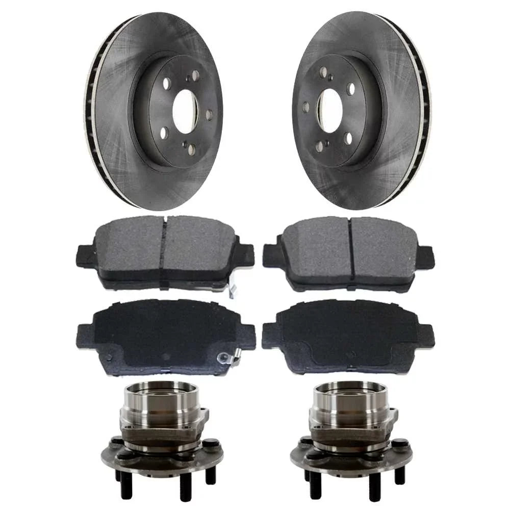 AutoShack Front Wheel Bearing Hub Assembly Brake Rotors Ceramic Pads Kit Driver and Passenger Side Replacement for 2004 2005 2006 2007 2008 2009 Toyota Prius 1.5L FWD