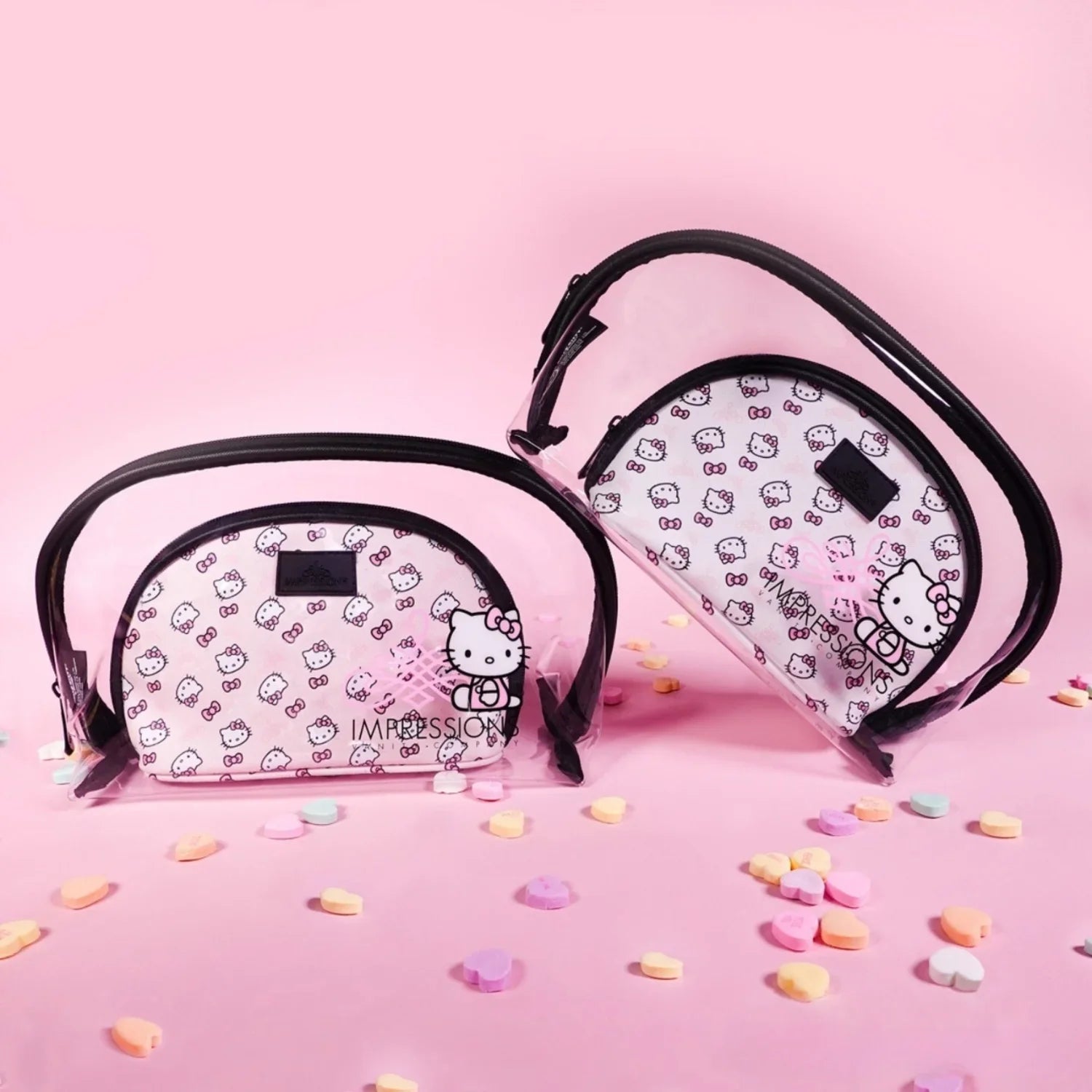Impressions Vanity Hello Kitty 2 Pcs Nested Clutch Purses, Travel Makeup Bag for Holding Makeup (Pink)