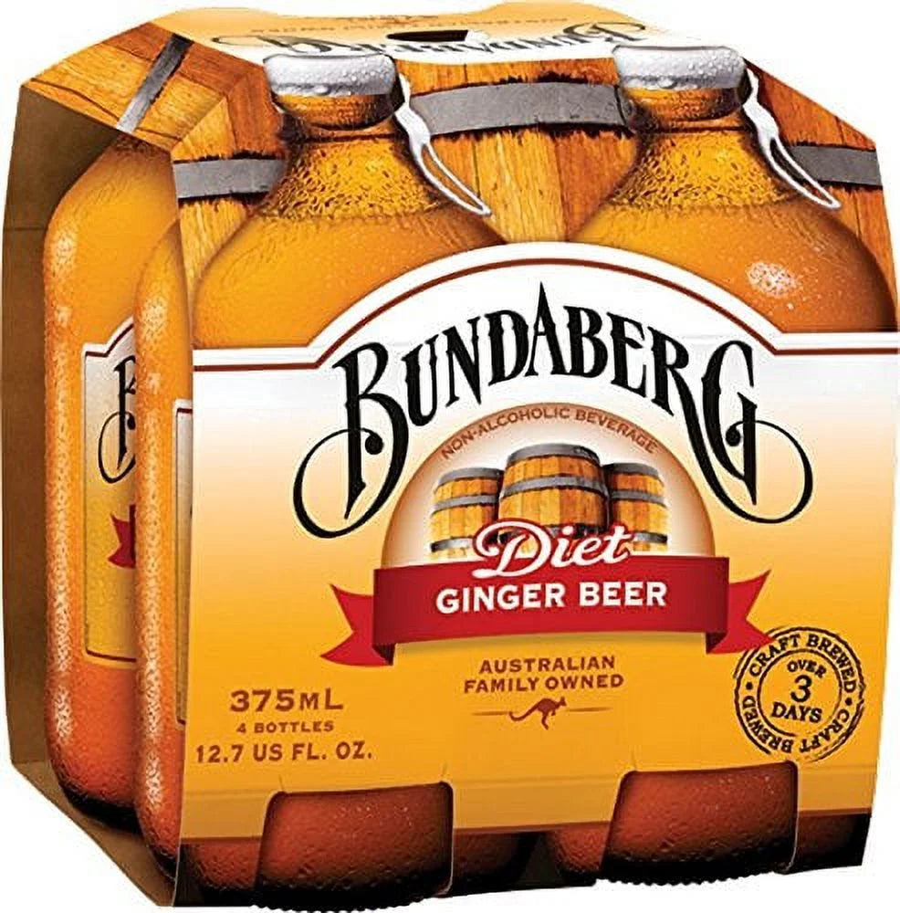 BUNDABERG, DIET GINGER BEER, Pack of 6, Size 4/375 ML - No Artificial Ingredients Dairy Free Vegan