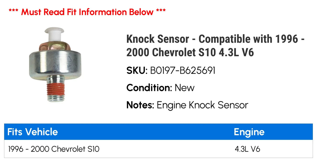 Knock Sensor - Suitable with 1996 - 2000 Chevy S10 4.3L V6 1997 1998 1999
