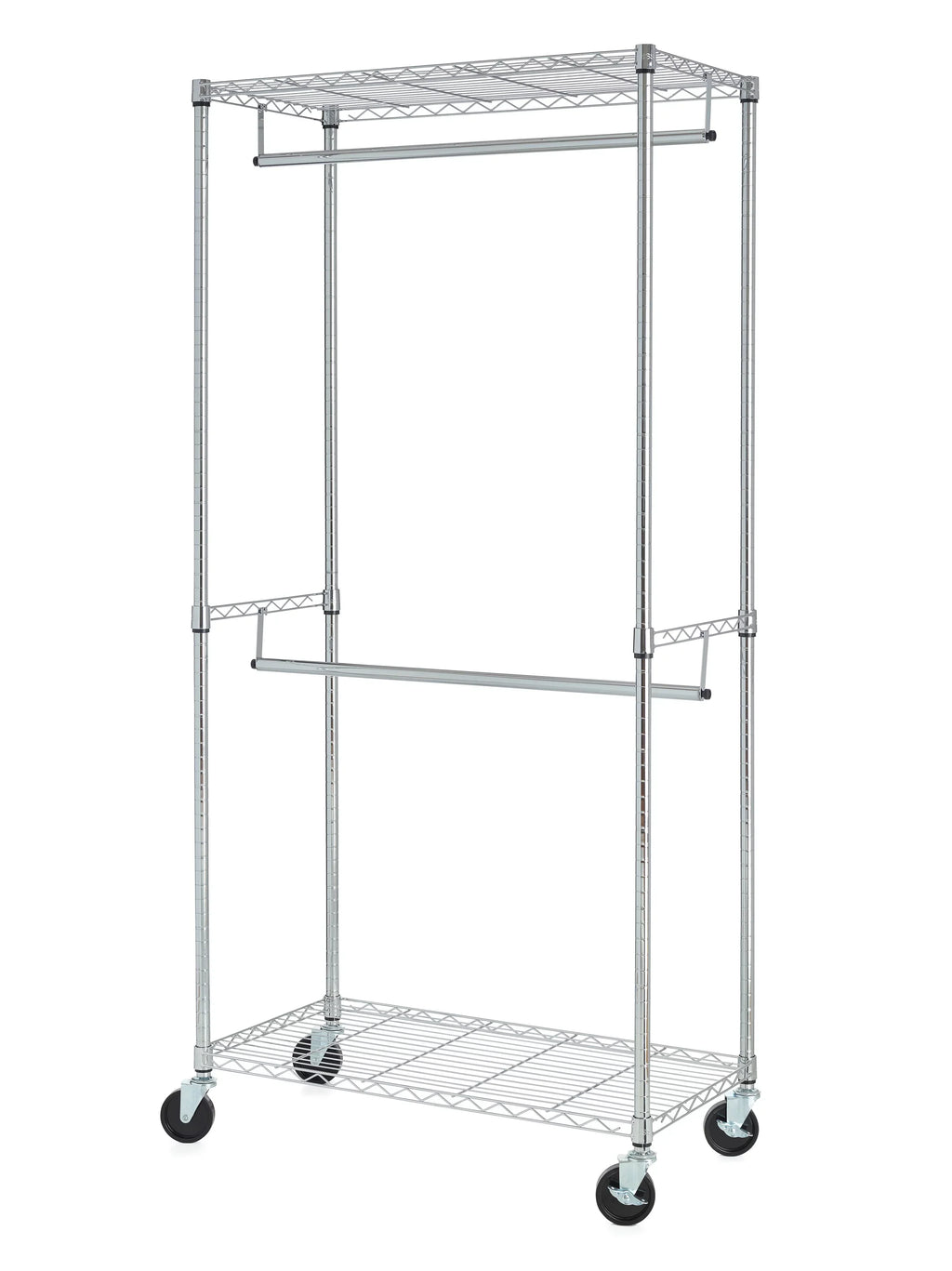 HSS 2-Shelf Garment Wire Shelf Unit with Casters, Steel, Chrome