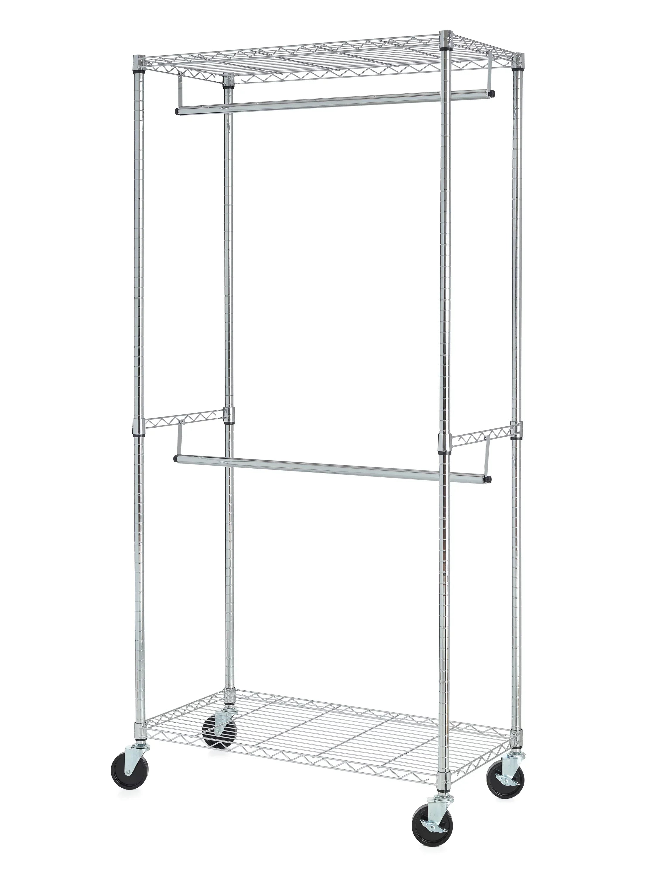 HSS 2-Shelf Garment Wire Shelf Unit with Casters, Steel, Chrome