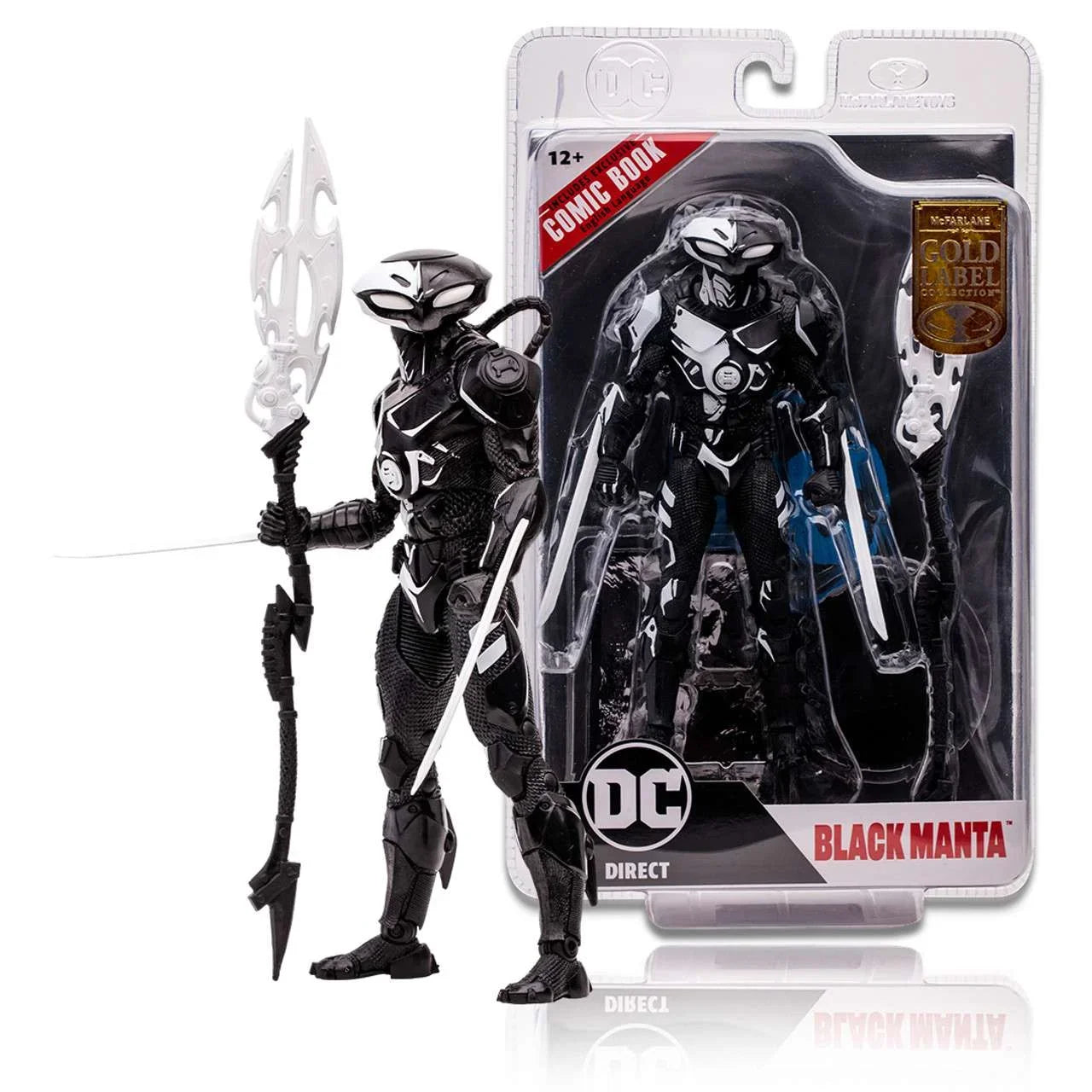 McFarlane DC Direct Gold Label Collection Black Manta Action Figure with Comic Book (Line Art)