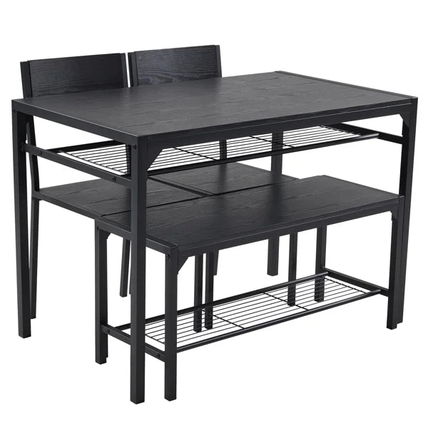 ALFRESCO Black 4-Piece Dining Table Set for 4 - Includes 2 Chairs, 1 Bench, Perfect for Small Spaces