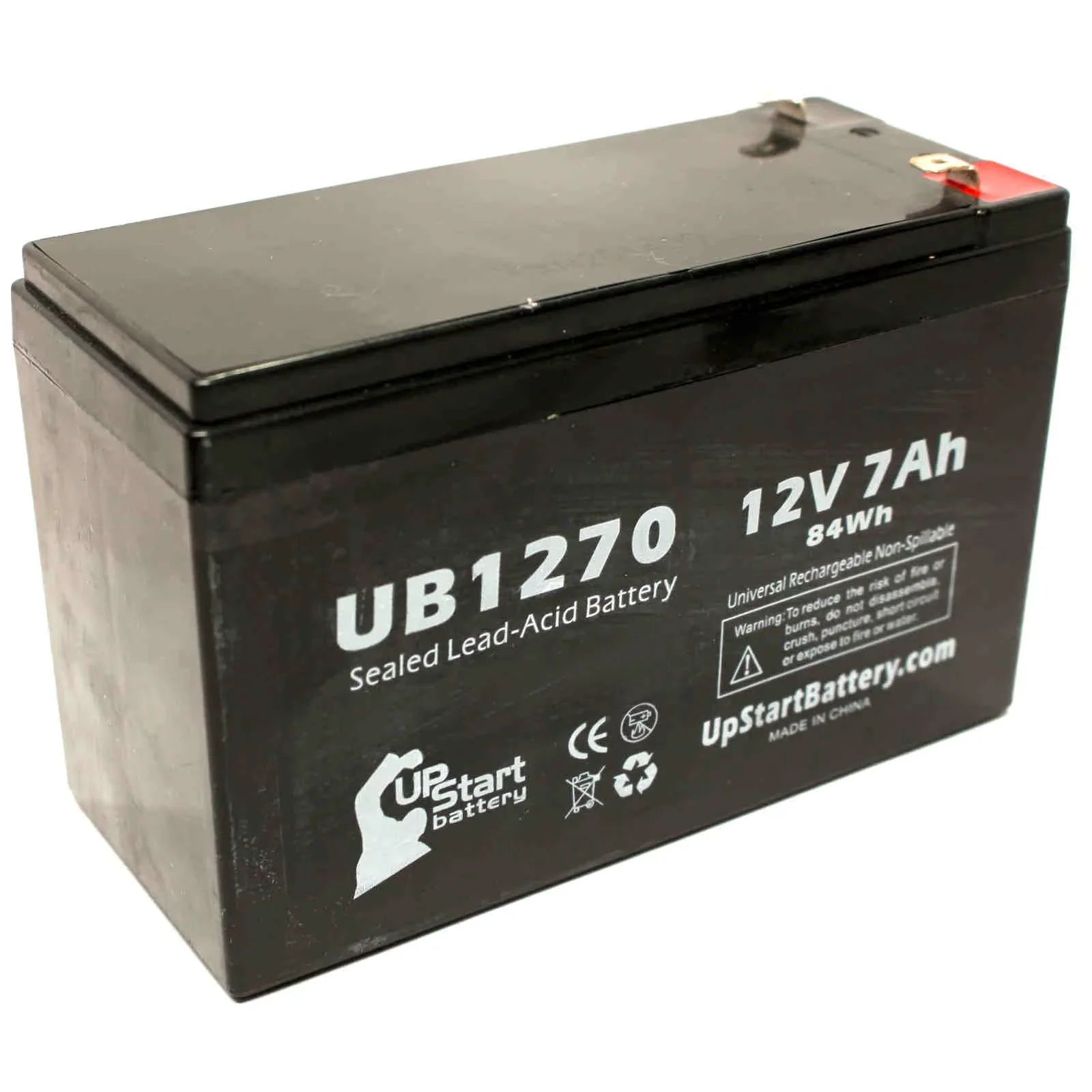 2x Pack - Suitable Upsonic PCM140VR Battery - Replacement UB1270 Universal Sealed Lead Acid Battery (12V, 7Ah, 7000mAh, F1 Terminal, AGM, SLA) - Includes 4 F1 to F2 Terminal Adapters