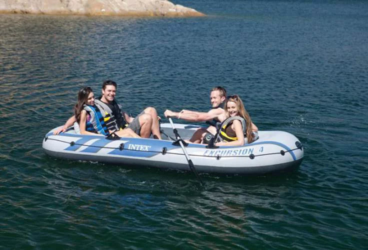 Intex Excursion 4 Person Inflatable Rafting and Fishing Watercraft Set with 2 Oars (Refurbished)