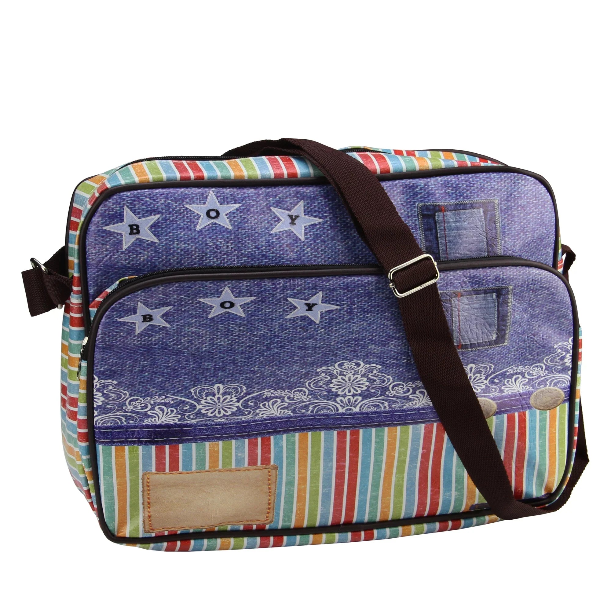 15" Decorative Stripes and Jean Design Crossbody Bag/Purse with Strap