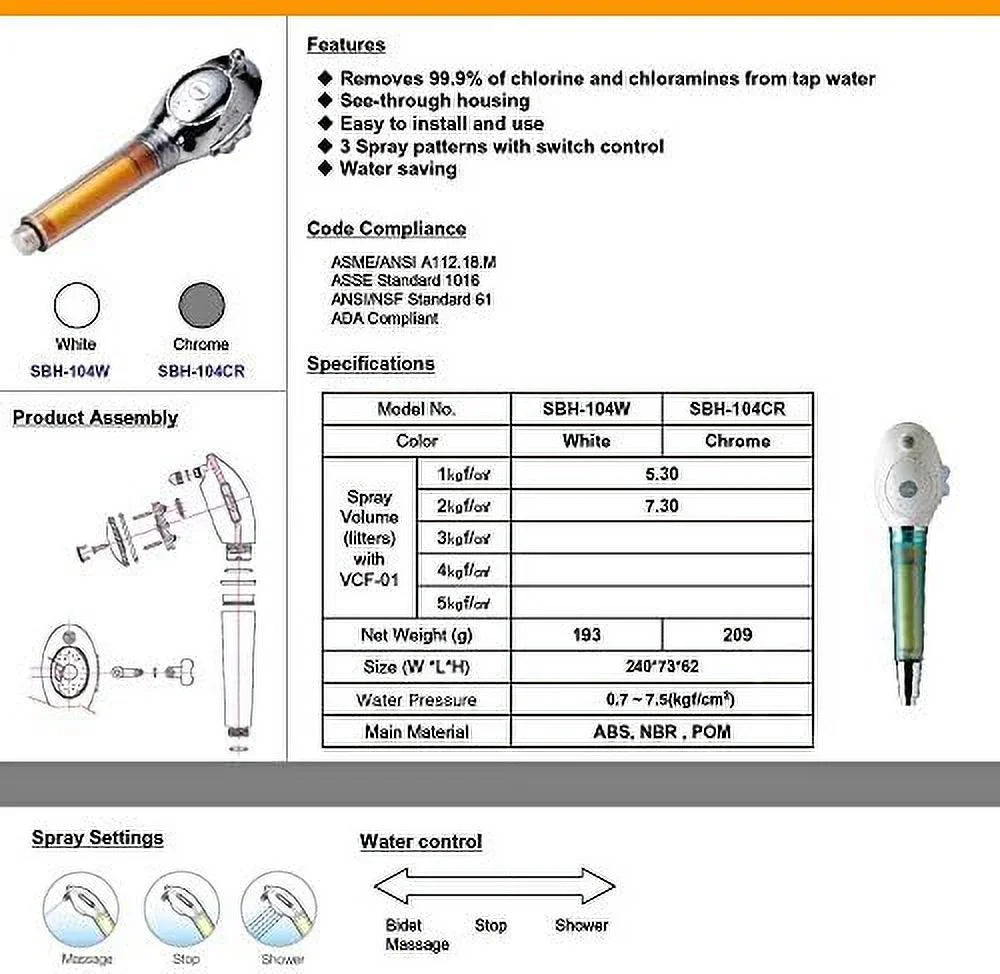 shower head with water filter by - 2 shower filters included - removes up to 99.9% of chlorine and chloramines - low flow high pressure