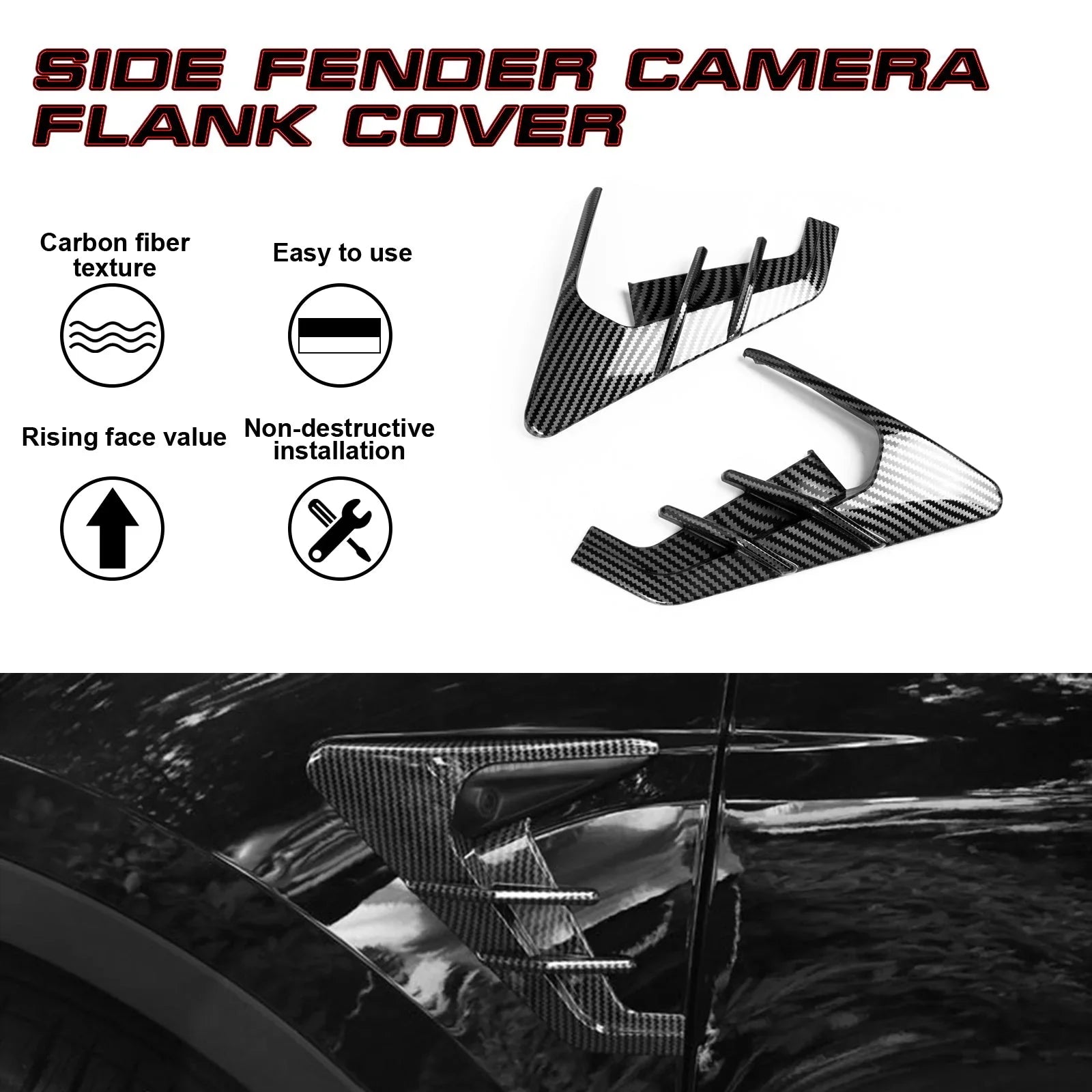 Xotic Tech Side Marker View Camera Indicator Turn Signal Coating Trim, Carbon Fiber Pattern, Suitable with Tesla Model 3 Model Y 2021+