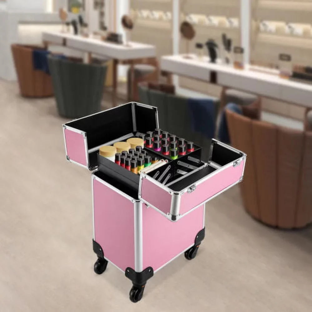 Rolling Extendable Makeup Case Cosmetic Train Box Trolley Large Storage Space