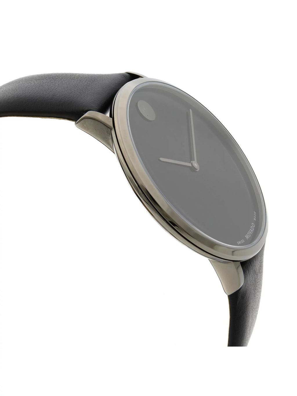 Pre-Owned Movado Modern 47 Ultra Slim Black Leather Strap Quartz Mens Watch 0607391 (Good)