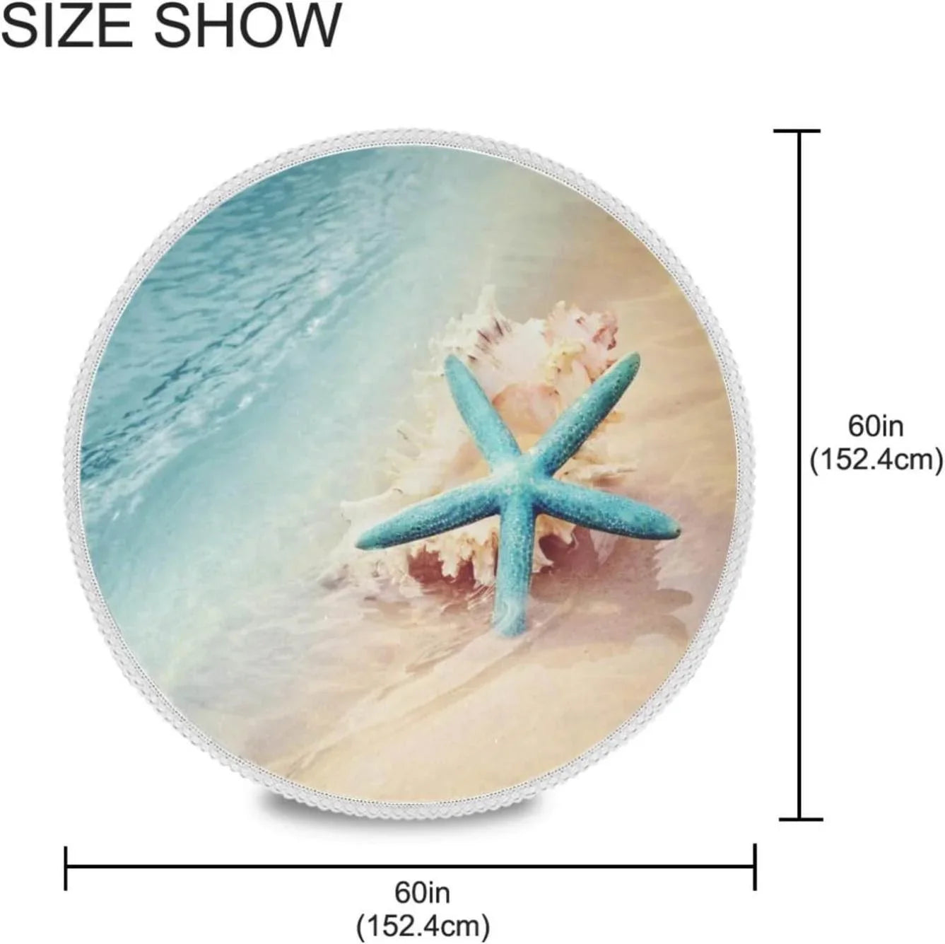 SKYSONIC Starfish Summer Beach Round Tablecloth 60inch Indoor Wrinkle Free, Sea Wave Conch Circular Lace Table Coating Washable for Kitchen Party BBQ Dining Decor