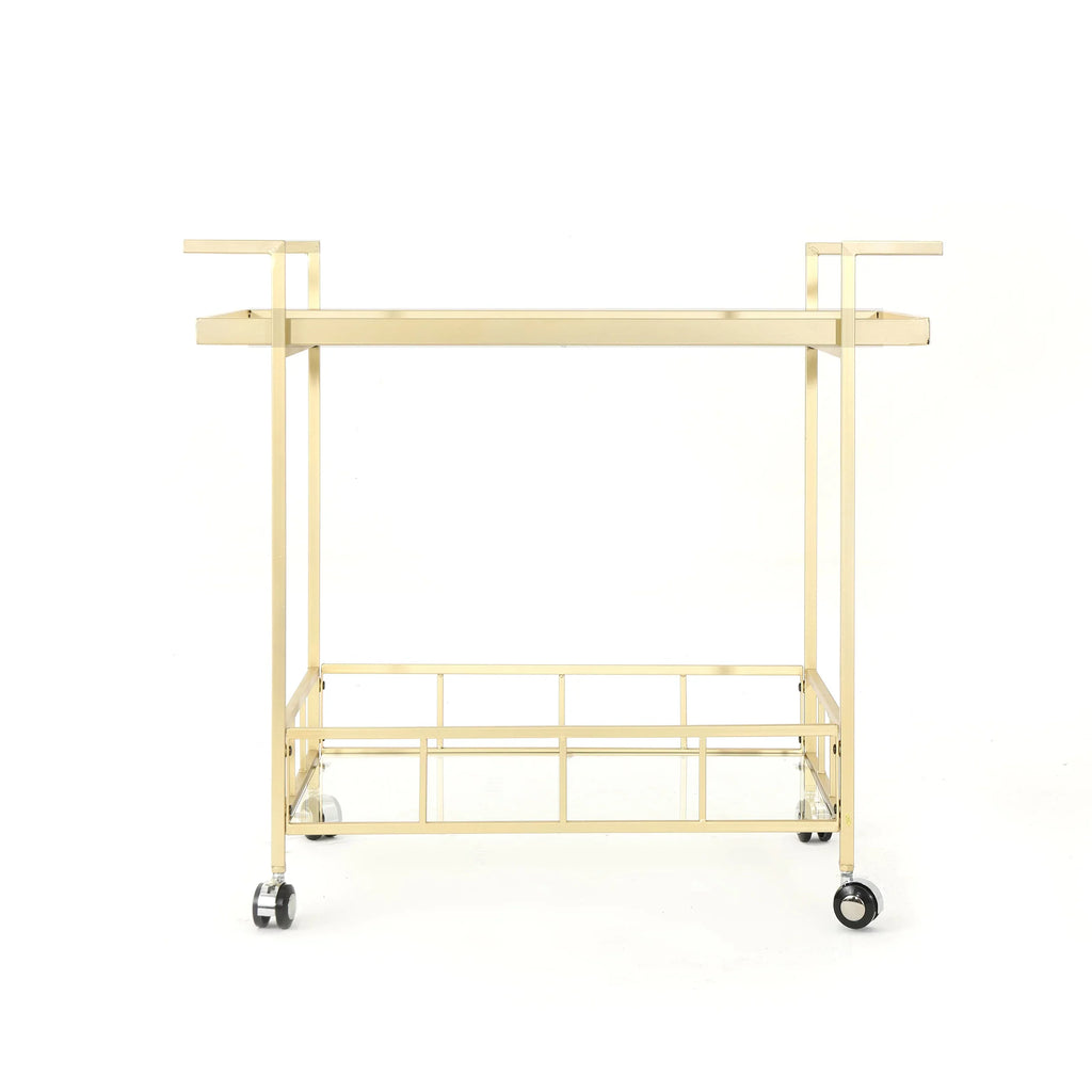 Aletta Industrial Iron and Glass Bar Cart, Gold