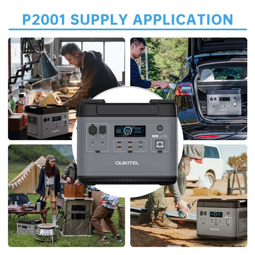 OUKITEL P2001 Portable Station 2000Wh/51.2V Safe LiFePO4 Solar Generator 2000W Pure Sine Battery Station for Home Camping Emergency Battery Backup Support UPS