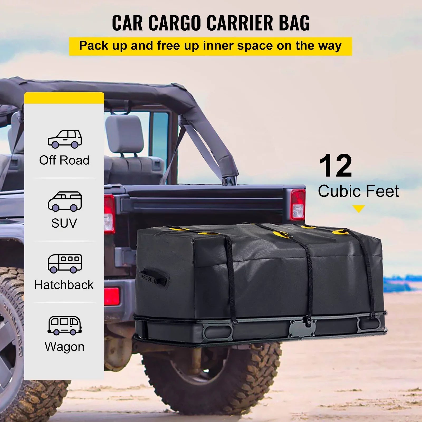BENTISM Hitch Cargo Carrier Bag, Waterproof 840D PVC, 48"x20"x22" (12 Cubic Feet), Heavy Duty Cargo Bag for Hitch Carrier with Reinforced Straps, Fits Car Truck SUV Vans Hitch Basket