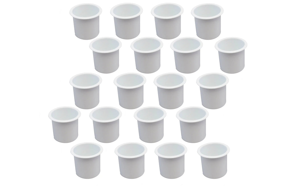 20 Cup Holder Plastic Pocket Recessed Drop In Insert Universal for Watercraft RV Car Truck Sofa Game Table Marine Pontoon Motorhome Camper White