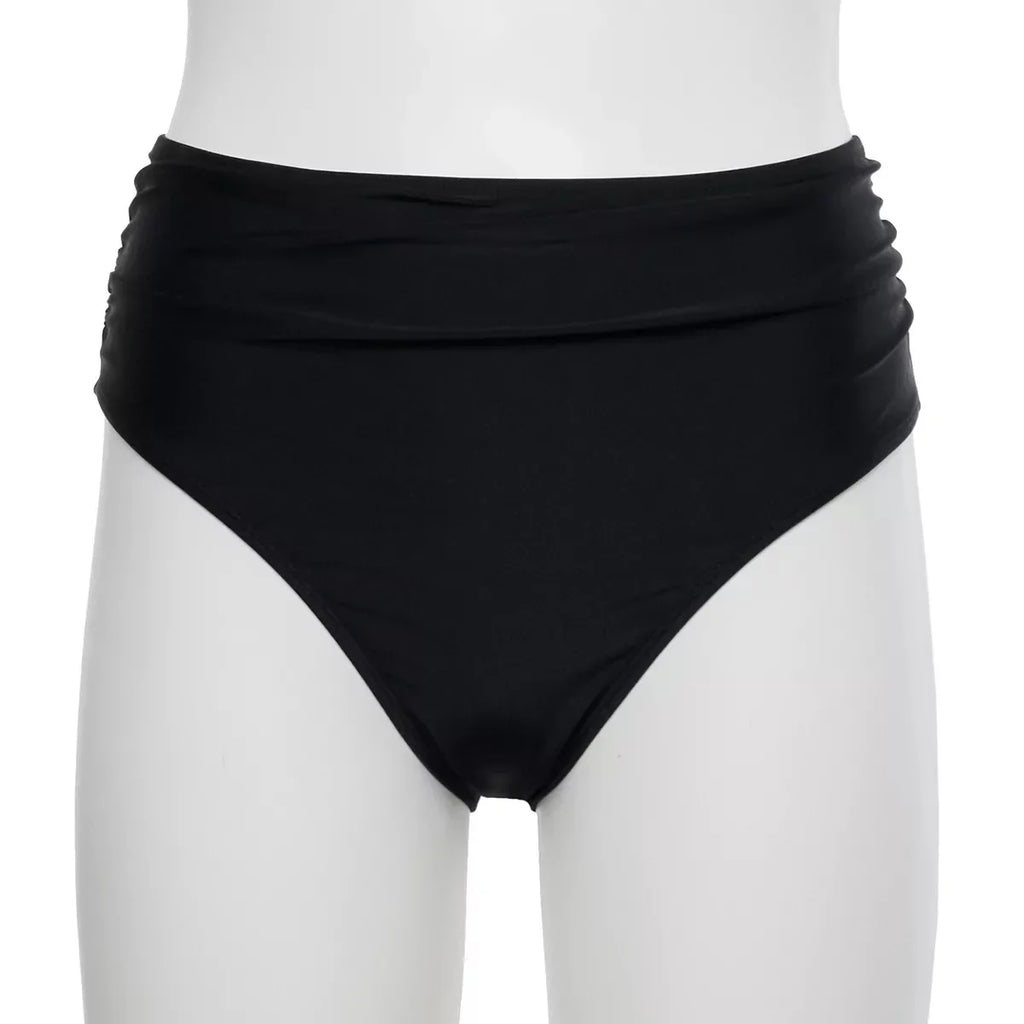 Nicole Miller BLACK Twist Front Bikini Top + Hi Waist Shirred Bottom 2Pc S