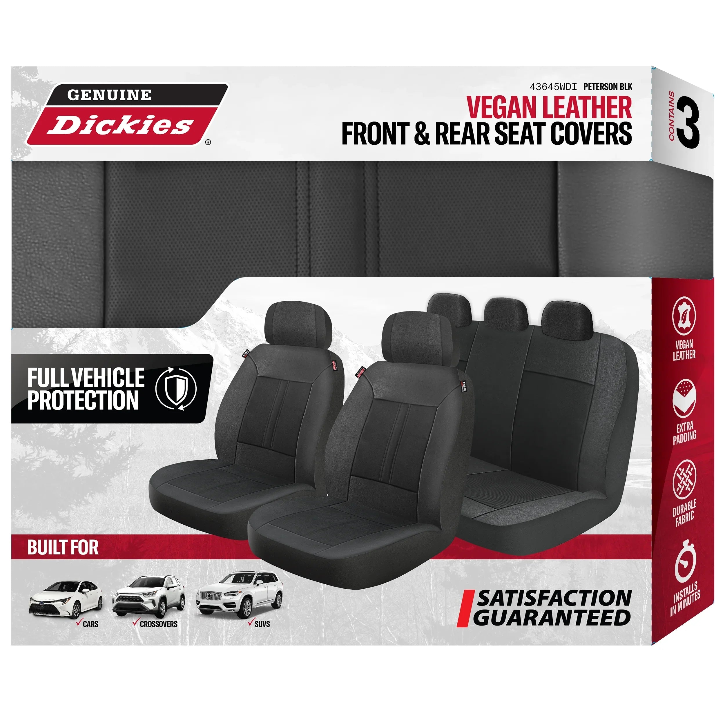 Genuine Dickies 3-Piece Black Petersen Vegan Leather Car Seat Protection 43645WDI
