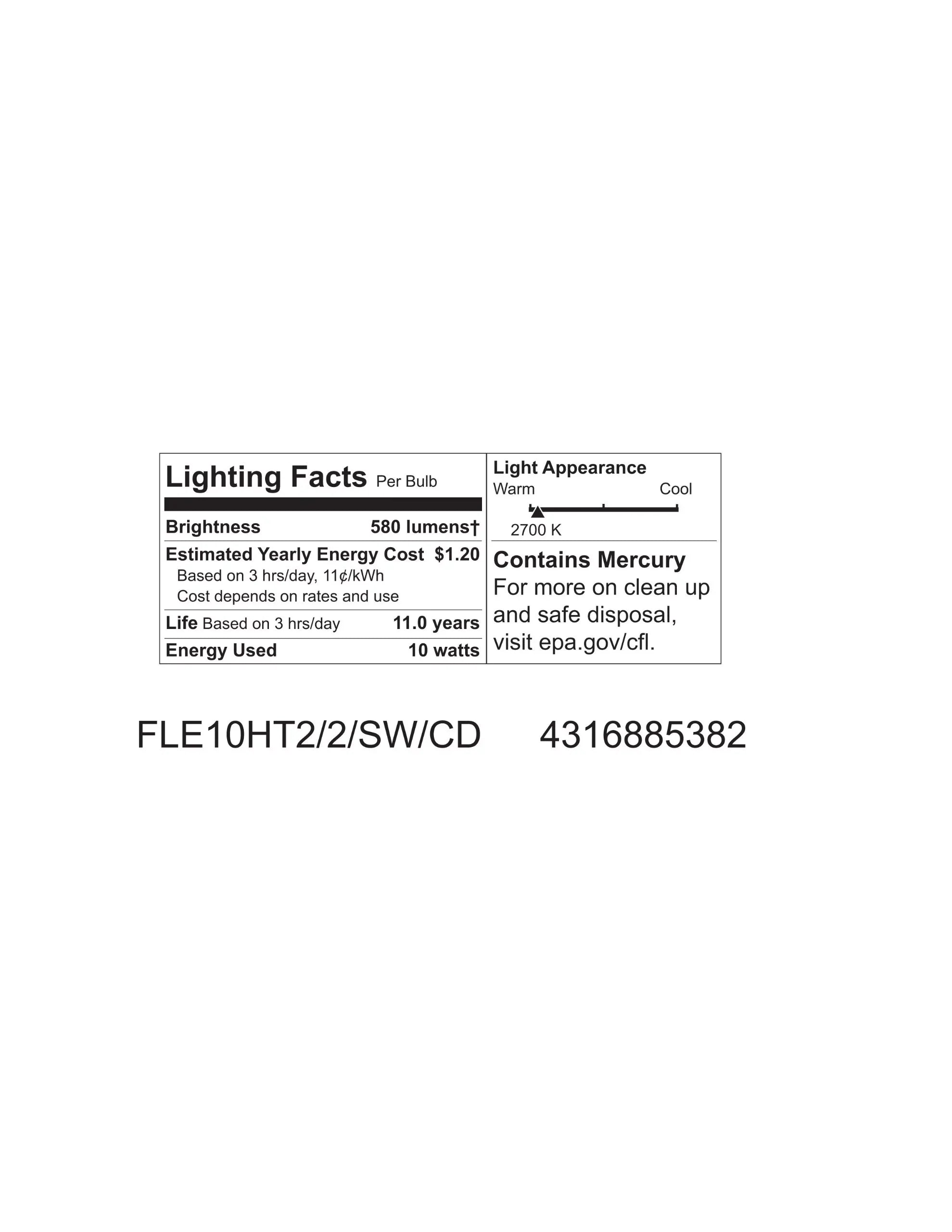 GE Lighting 85382 Energy Smart Spiral CFL 10-Watt (40-watt replacement) 580-Lumen T2 Spiral Light Bulb with Medium Base, 1-Pack