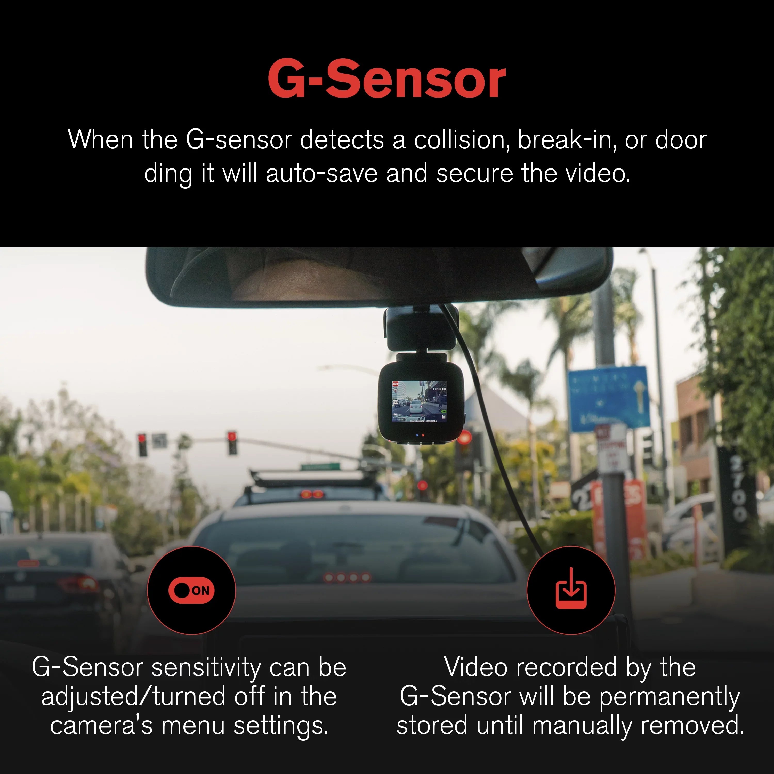 YADA 1080p Roadcam with App, 140 Degree Wide Angle Lense, 2.4" LCD Screen, G-Sensor Technology with Park and Record Mode, Loop Recording