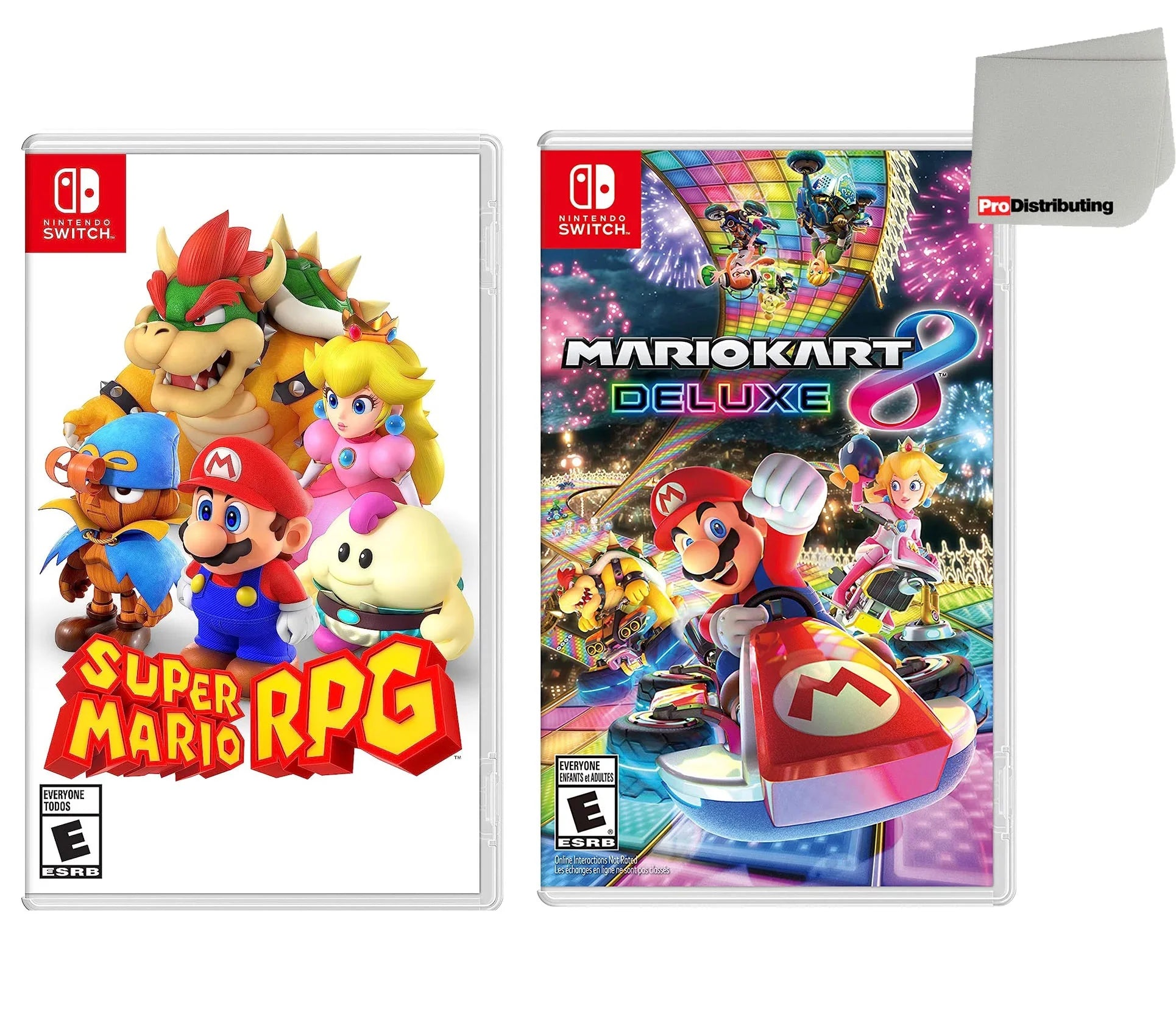 Super Mario RPG and Mario Kart 8 Two Game Bundle - Nintendo Switch with Screen Cleaning Cloth