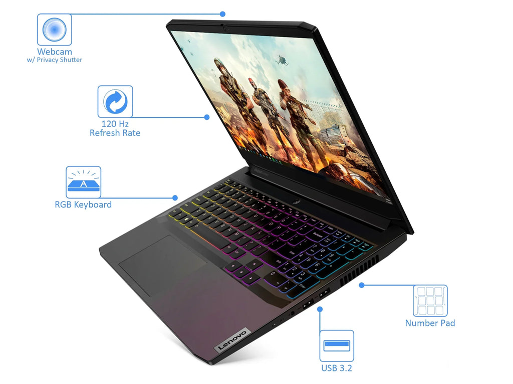 Lenovo IdeaPad 3 Gaming Laptop, 15.6" 120Hz FHD Display, AMD Ryzen 5 5600H Upto 4.2GHz, 16GB RAM, 1TB NVMe SSD, NVIDIA GeForce RTX 3050, HDMI, Wi-Fi, Bluetooth, Windows 10 Pro