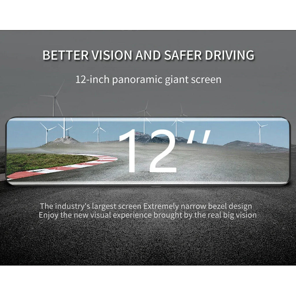 4K 12" Car Dual Dash Cam, Dual Camera Front and Rear Backup Camera Waterproof Super Night Vision, Parking Monitoring, Reversing Assistance