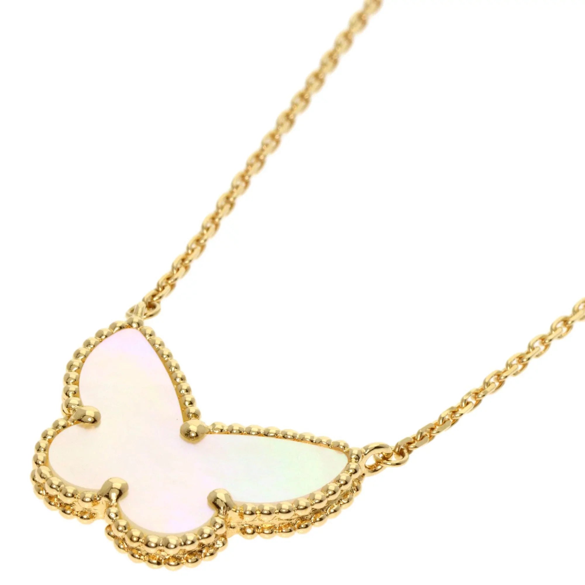 Pre-Owned Van Cleef & Arpels Lucky Alhambra Papillon Shell Necklace K18 Yellow Gold Women's (Good)