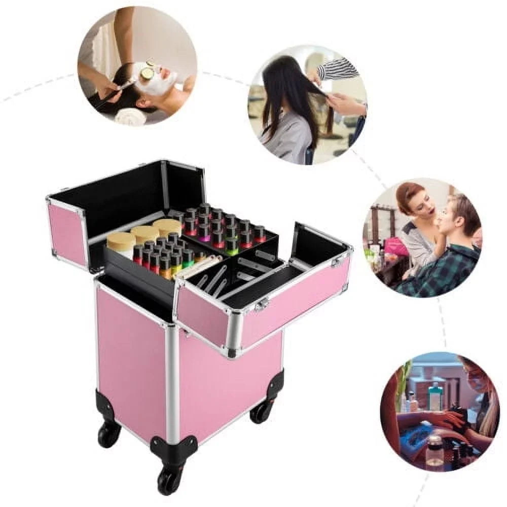 Rolling Extendable Makeup Case Cosmetic Train Box Trolley Large Storage Space