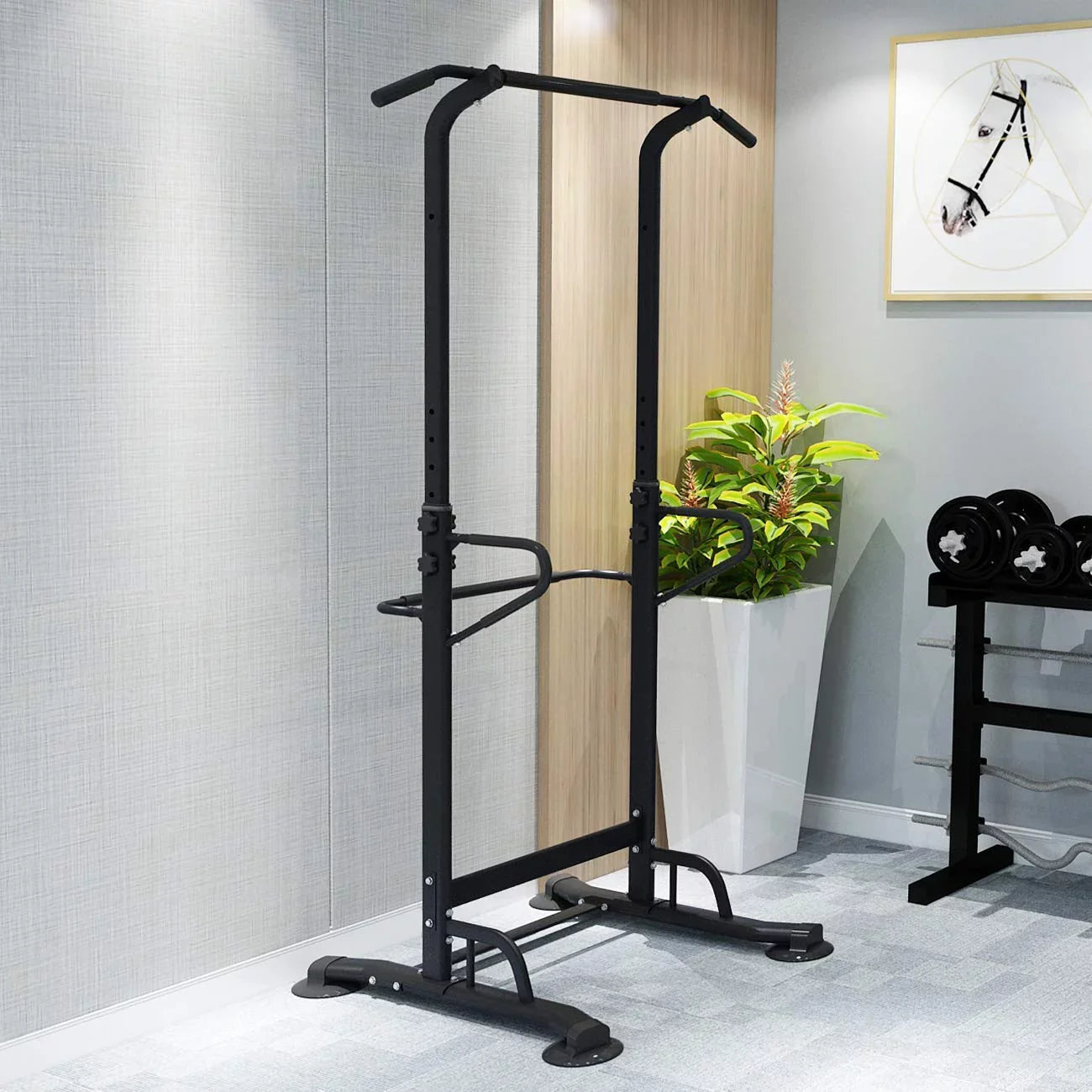 Wellynap Power Tower Pull up Bar, Height Adjustable Strength Training Workout Equipment - Black