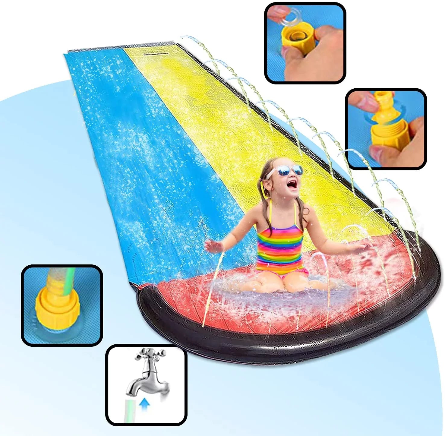Harvio 15.5ft Fun Slip Games for Backyard Garden Lawn Toys, Inflatable Water Slides for Kids