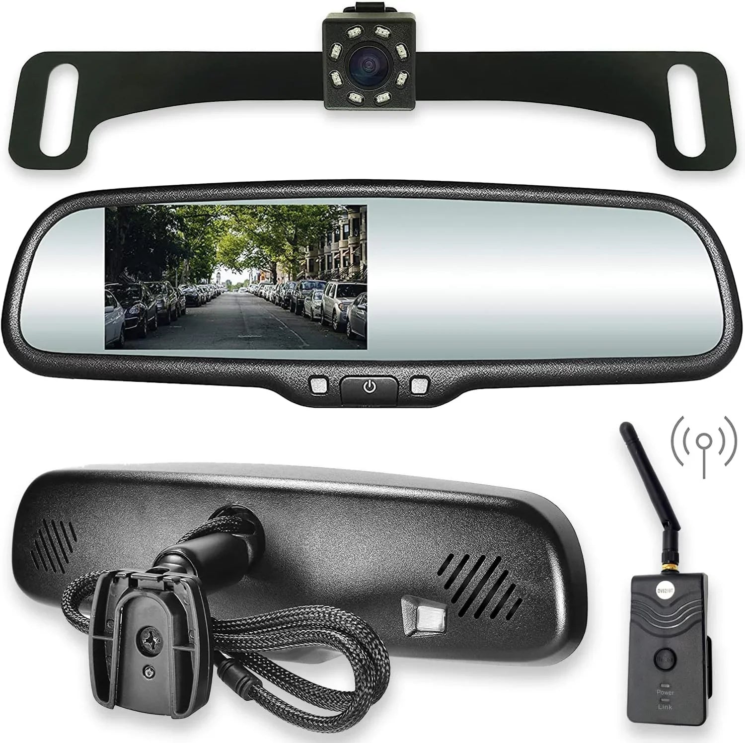 Master Tailgaters OEM Rear View Mirror with 4.3” LCD Screen, Wireless Transmitter & Waterproof 170° LED Backup Camera Kit - Universal Fit for All Cars